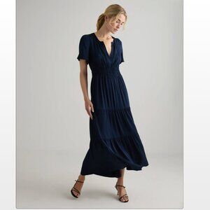 Quince Washable Stretch Silk Tiered Maxi Dress Navy Blue Size Large